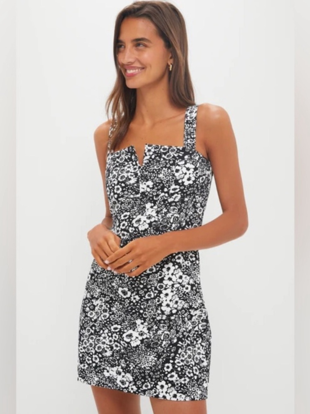 Hyacinth House Maia Black& White Floral Square-Neck Mini Dress Size Medium